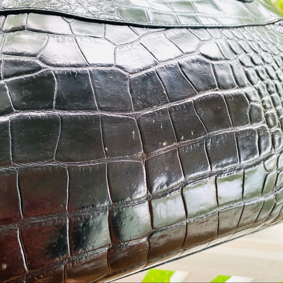 Furla Black Moc Croc XL Satchel EUC - Picture 10 of 17